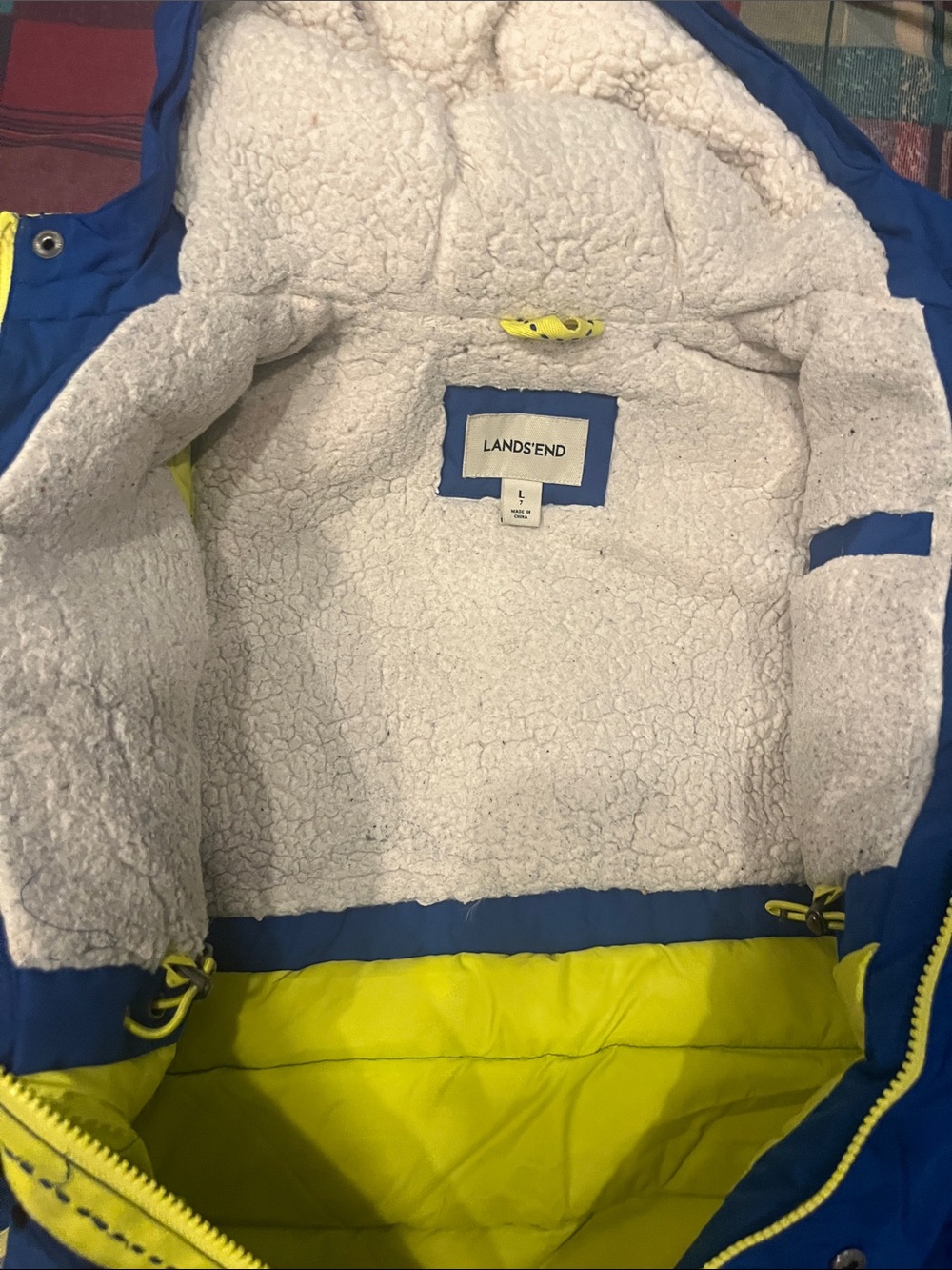 Lands' End Blue Kids Puffer Jacket with Yellow Trim - Picture 4 of 9